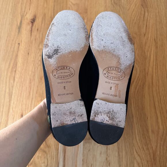 Stubbs & Wootton Black Velvet Needlepoint Horse Equestrian Loafer Flats Sz 8 - Picture 10 of 12